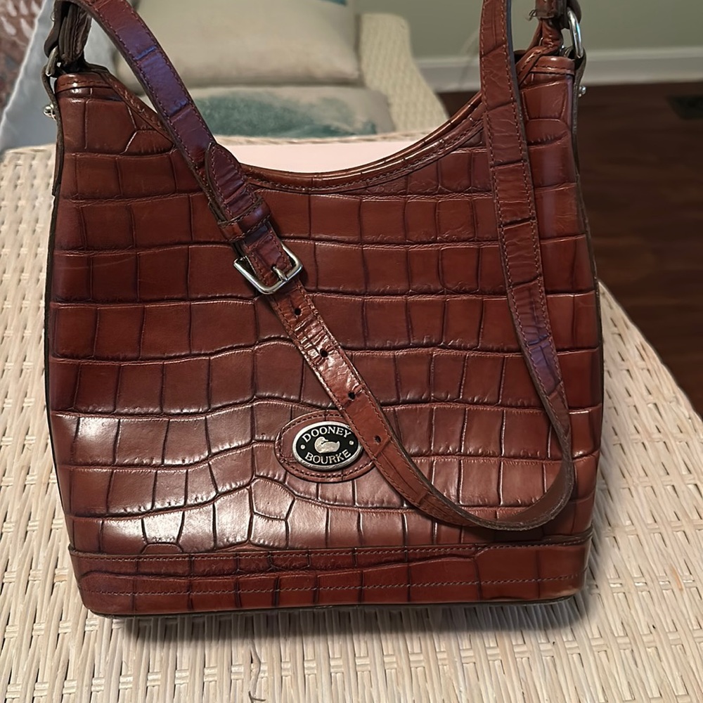 Dooney Bourke leather reptile embossed Bag, Tobacco Brown, LN